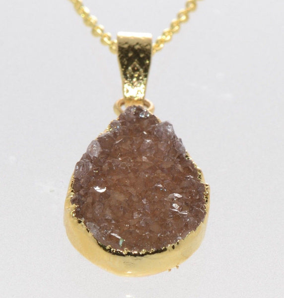 Druzy Necklace Copper Color Amethyst Sterling Silver 18k Gold Plated Handmade - Jewelryland.com