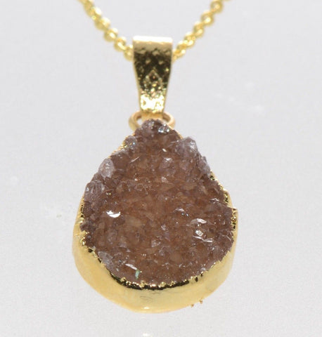 Druzy Necklace Copper Color Amethyst Sterling Silver 18k Gold Plated Handmade - Jewelryland.com
