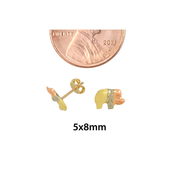 Rhino Stud Earrings 10k Gold Tri Color Gold Yellow White Rose Pushbacks 5mm x8mm - Jewelryland.com