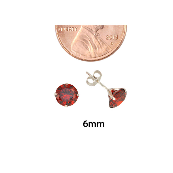 10k White Gold Red Garnet CZ Stud Earrings Cubic Zirconia Round Prong Set - Jewelryland.com