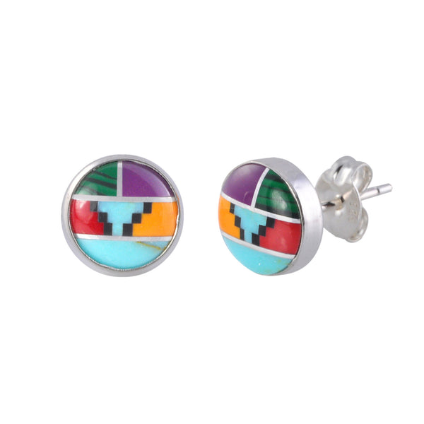 Sterling SIlver Gemstone Stud Earrings Turquoise Carnelian Malachite 9mm Round - Jewelryland.com