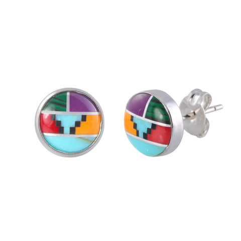 Sterling SIlver Gemstone Stud Earrings Turquoise Carnelian Malachite 9mm Round - Jewelryland.com