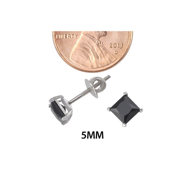 Sterling Silver Screwback Earrings Black CZ Studs Square Princess Cut Basket Set - Jewelryland.com