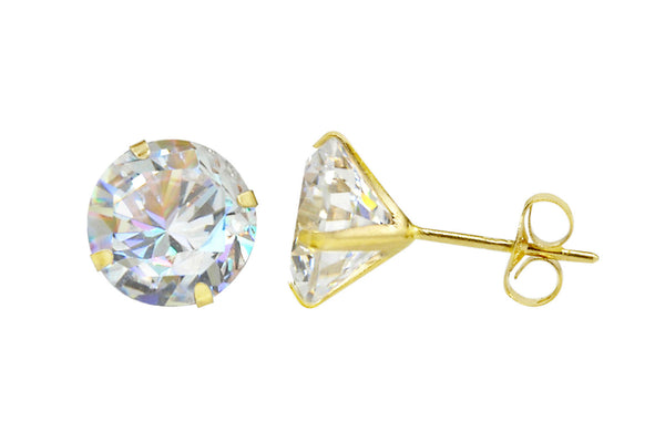 14k Yellow Gold Round CZ Cubic Zirconia Stud Earrings - Jewelryland.com