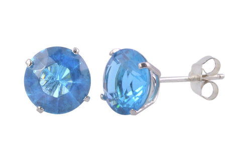 Blue Topaz Earrings CZ December Birthstone Studs Silver .925 Round BASKET Set - Jewelryland.com