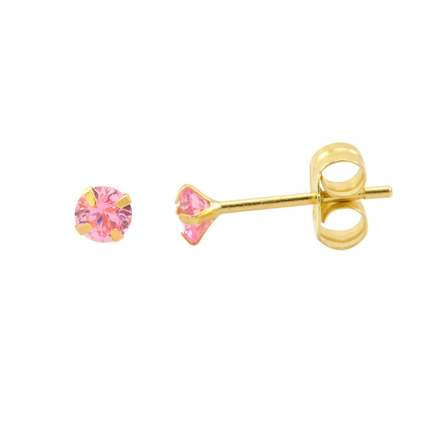 14k Yellow Gold Pink CZ Earrings Round Cubic Zirconia October Birthstone Studs - Jewelryland.com