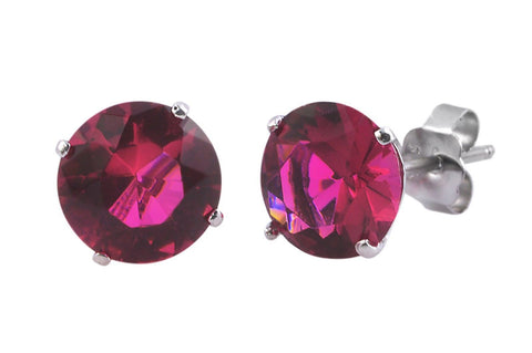Ruby Studs CZ Earrings July Birthstone BASKET Set Cubic Zirconia .925 Silver - Jewelryland.com