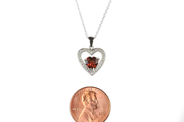 Sterling Silver Diamond Heart Pendant Necklace with Garnet Gemstone - Jewelryland.com