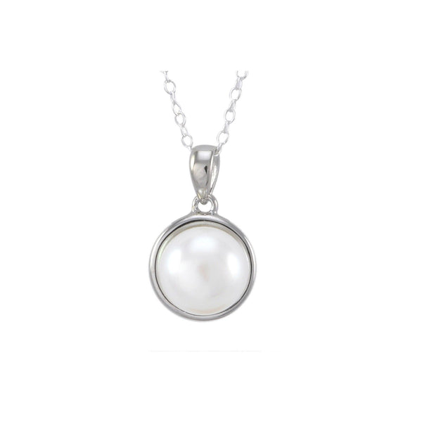 White Pearl Necklace 10mm Freshwater Pearl Sterling Silver, 18" Chain - Jewelryland.com