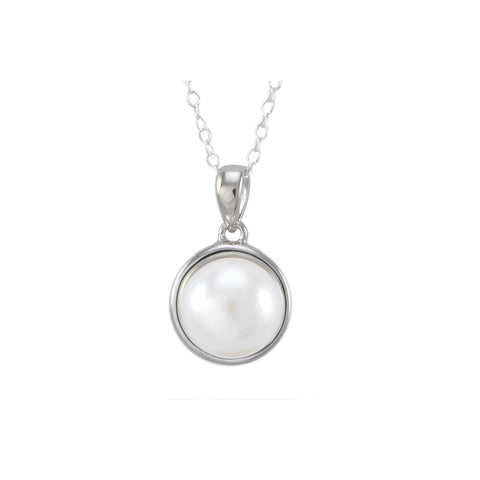 White Pearl Necklace 10mm Freshwater Pearl Sterling Silver, 18" Chain - Jewelryland.com