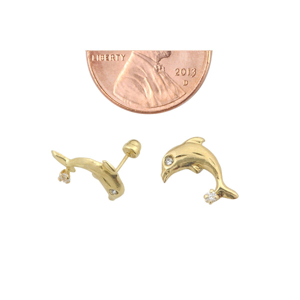 10k Yellow Gold Jumping Dolphin Stud Earrings with Screwbacks - Jewelryland.com