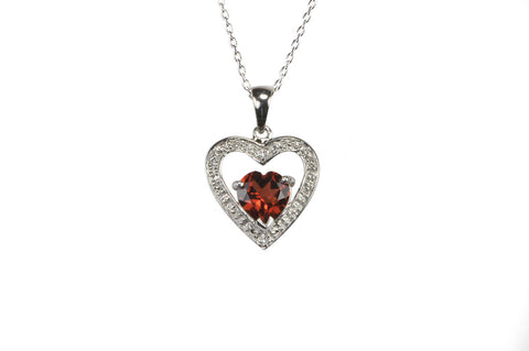 Sterling Silver Diamond Heart Pendant Necklace with Garnet Gemstone - Jewelryland.com