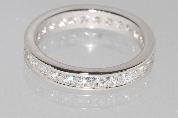 Sterling Silver Wedding Band Eternity Ring Cubic Zirconia 3mm wide Clear CZ - Jewelryland.com