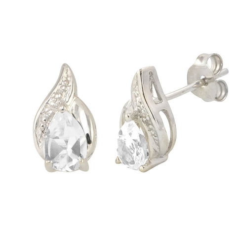 Diamond & White Topaz Earrings (.01 cttw, I-J, I2) Sterling Silver Oval Swirl - Jewelryland.com
