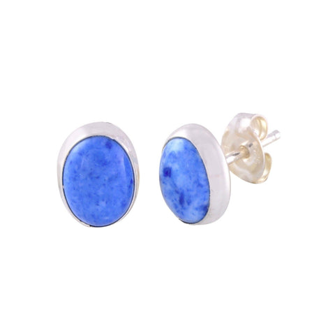 Lapis Stud Earrings Denim Color 925 Sterling Silver Gemstone 7mm x 9mm Oval - Jewelryland.com