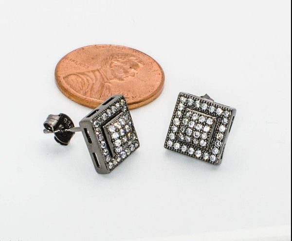 Sterling Silver Black & White Pave Cubic Zirconia CZ Stud Earrings 10mm Square - Jewelryland.com