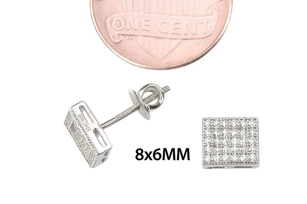 Rectangle Earrings Mens Womens Studs Sterling Silver Screwback Clear CZ 6mmx8mm - Jewelryland.com