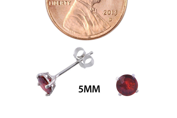 Round Garnet Earrings CZ January Birthstone Sterling Silver Studs BASKET Zircon - Jewelryland.com