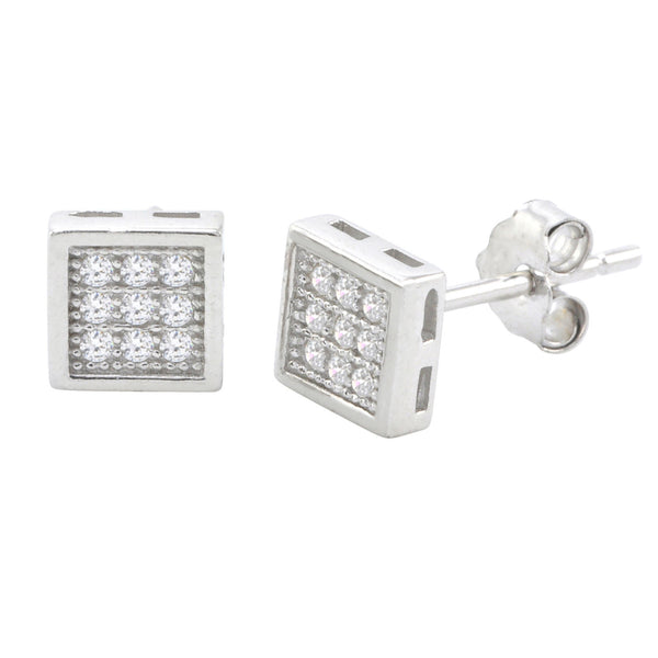 Sterling Silver Micropave Small Square Stud Earrings CZ Zirconia 6mm - Jewelryland.com
