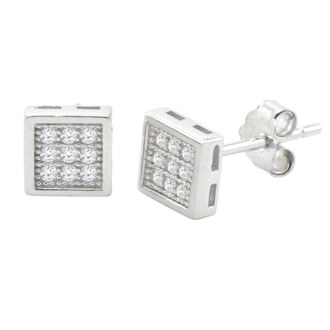 Sterling Silver Micropave Small Square Stud Earrings CZ Zirconia 6mm - Jewelryland.com