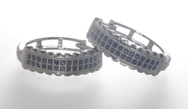 Sterling Silver Micropave Black CZ Huggie Hoop Earrings 17mm x 5mm - Jewelryland.com