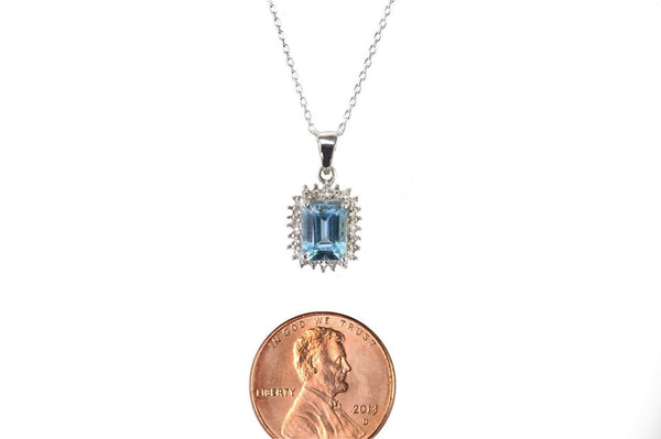 Sterling Silver 1.78ct Blue Topaz and Diamond Necklace - Rectangle Gemstone - Jewelryland.com