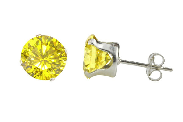 Yellow Earrings Citrine CZ Studs November Birthstone Round Prong - Jewelryland.com
