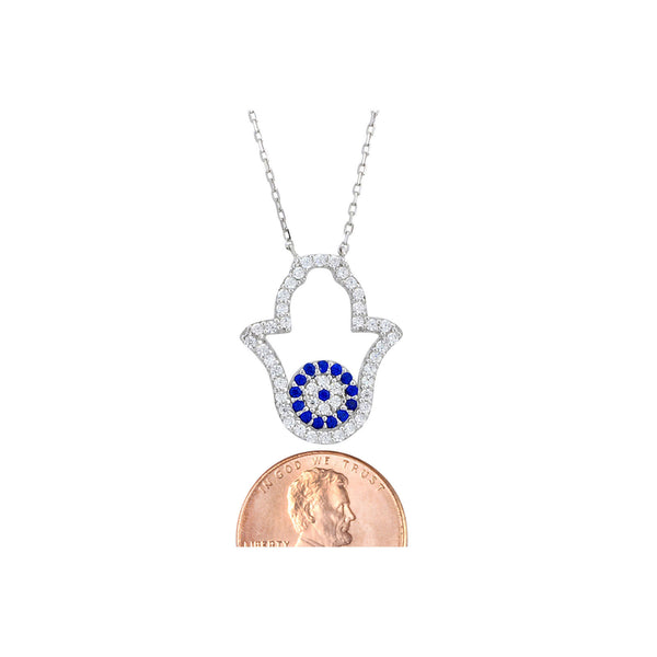 Sterling Silver Hamsa Hand of God Pendant Necklace - Jewelryland.com