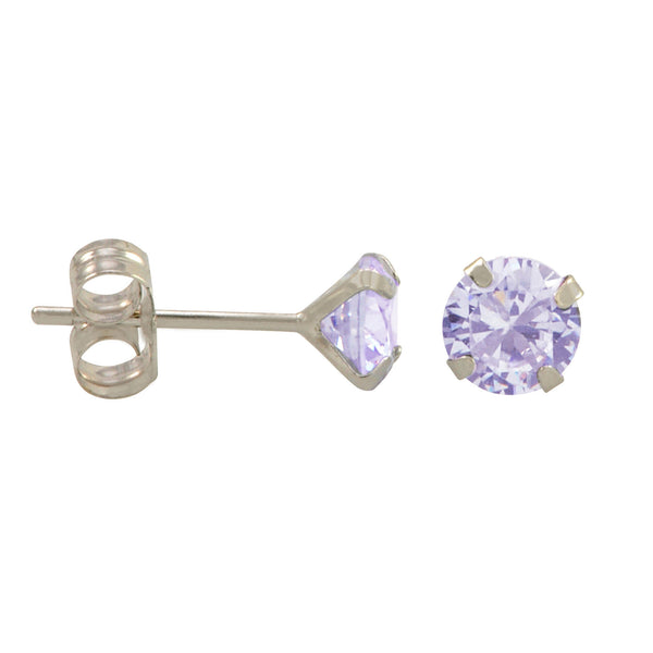 10k White Gold Round Light Purple CZ Stud Earrings Prong Set - Jewelryland.com