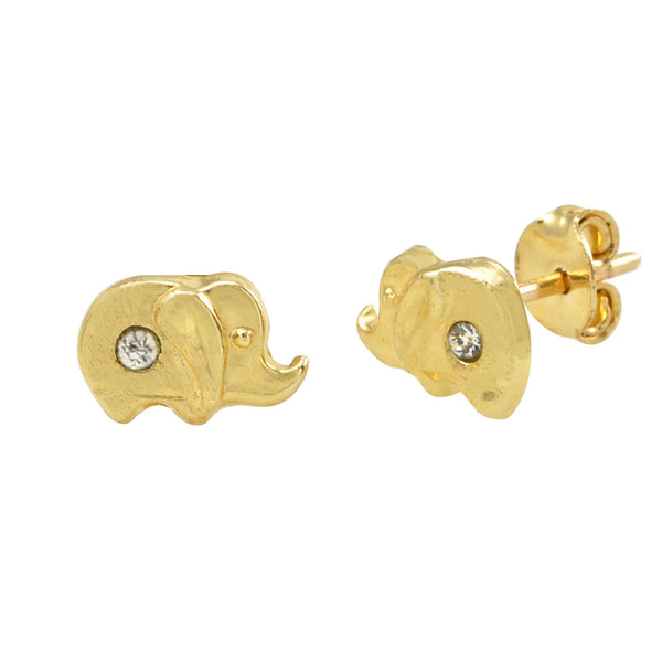 Tiny Elephant with CZ Stud Earrings 10k Yellow Gold with Pushbacks 5x7 - Jewelryland.com