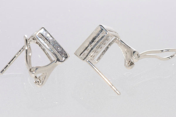 925 Sterling Silver CZ Stud Earrings Leverback Square Shape 9mm Clear - Jewelryland.com