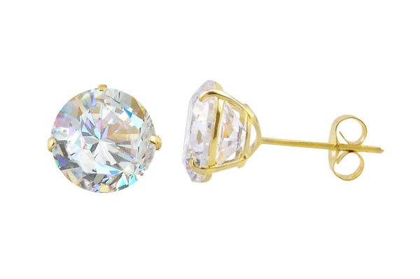 14k Yellow Gold Stud Earrings Clear Round Basket Cubic Zirconia Pushbacks - Jewelryland.com