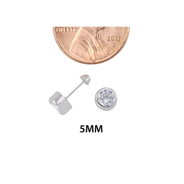 10k White Gold Round Clear CZ Stud Earrings Screwbacks Thick Bezel Setting - Jewelryland.com