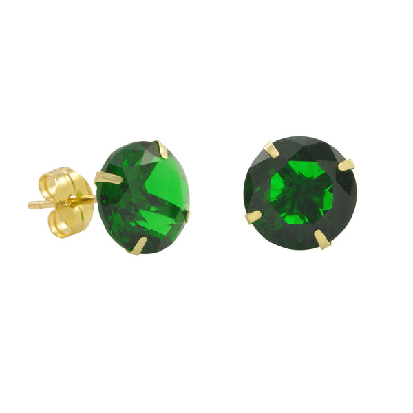 10k Yellow Gold Green Emerald CZ Stud Earrings Cubic Zirconia Round Prong Set - Jewelryland.com