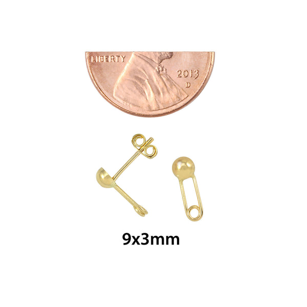 Tiny Safety Pin Stud Earrings 10k Yellow Gold with Pushbacks 9x3 - Jewelryland.com