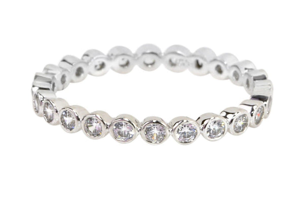 Wedding Band CZ Eternity Ring with Rhodium Sterling Silver 2mm Circle Stones - Jewelryland.com