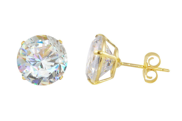 14k Yellow Gold Stud Earrings Clear Round Basket Cubic Zirconia Pushbacks - Jewelryland.com