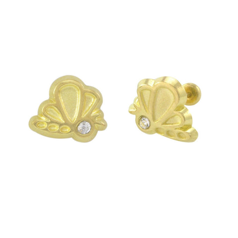 10k Yellow Gold Bee Stud Earrings Screwbacks White Cubic Zirconia 8mm - Jewelryland.com