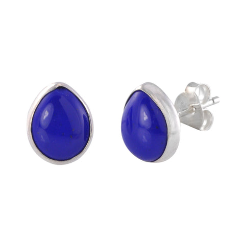 Blue Lapis Gemstone Stud Earrings Sterling Silver Pear Shaped 7mm x 9mm - Jewelryland.com