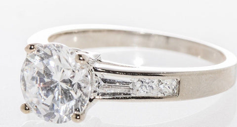 Cubic Zirconia Solitaire Ring 2ct Round CZ Baguettes Sterling Silver - Jewelryland.com