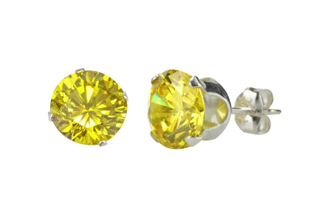 Yellow Earrings Citrine CZ Studs November Birthstone Round Prong - Jewelryland.com