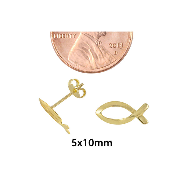 10k Yellow Gold Christian Fish Symbol Stud Earrings with Pushbacks 5mm x 10mm - Jewelryland.com