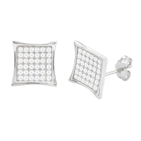 Sterling Silver Micropave Stud Earrings Lightweight Kite Shaped Clear CZ 12mm - Jewelryland.com