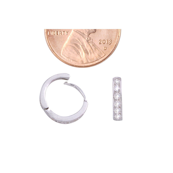 Sterling Silver Huggie Earrings Small Hinged Hoops CZ Cubic Zirconia 11mm x 3mm - Jewelryland.com