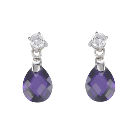 Sterling Silver Dangle Earrings Teardrop Briolette Cubic Zirconia Amethyst CZ - Jewelryland.com