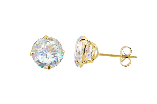 14k Yellow Gold Stud Earrings Clear Round Cubic Zirconia Basket Set - Jewelryland.com