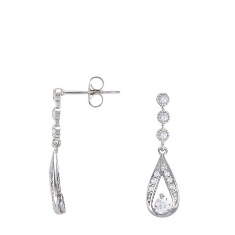 Sterling Silver Dangle Earrings Elegant Teardrop Design White CZ Cubic Zirconia - Jewelryland.com