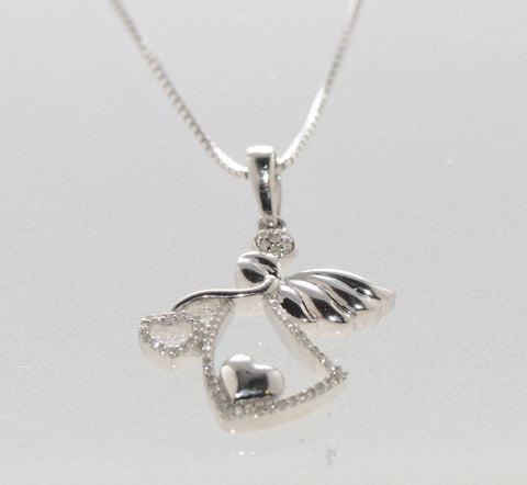 925 Sterling Silver Diamond Angel Pendant Necklace, 16" chain - .09ct - Jewelryland.com