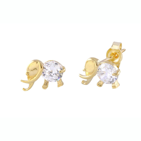 14k Yellow Gold Elephant Stud Earrings 6mm x 8mm Clear CZ - Jewelryland.com