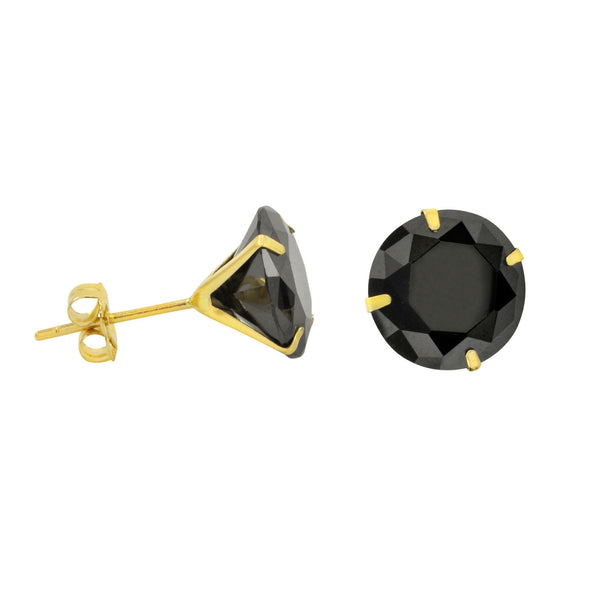 10k Yellow Gold Black CZ Stud Earrings Cubic Zirconia Round Prong Set - Jewelryland.com